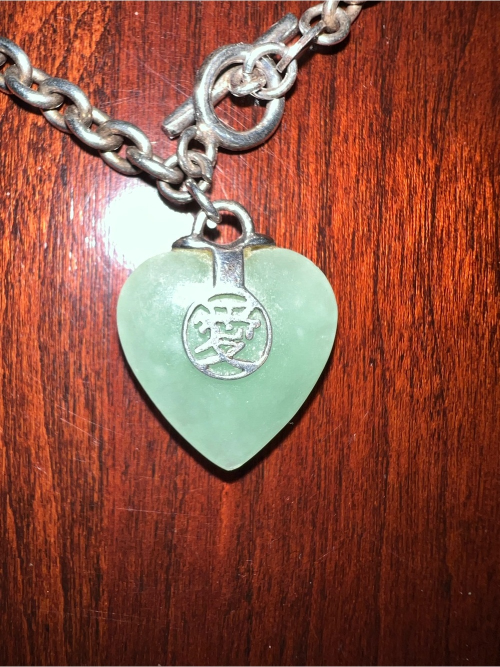 925 Sterling Silver Green Jade Heart Love Chinese Charm Chain Bracelet GSJ